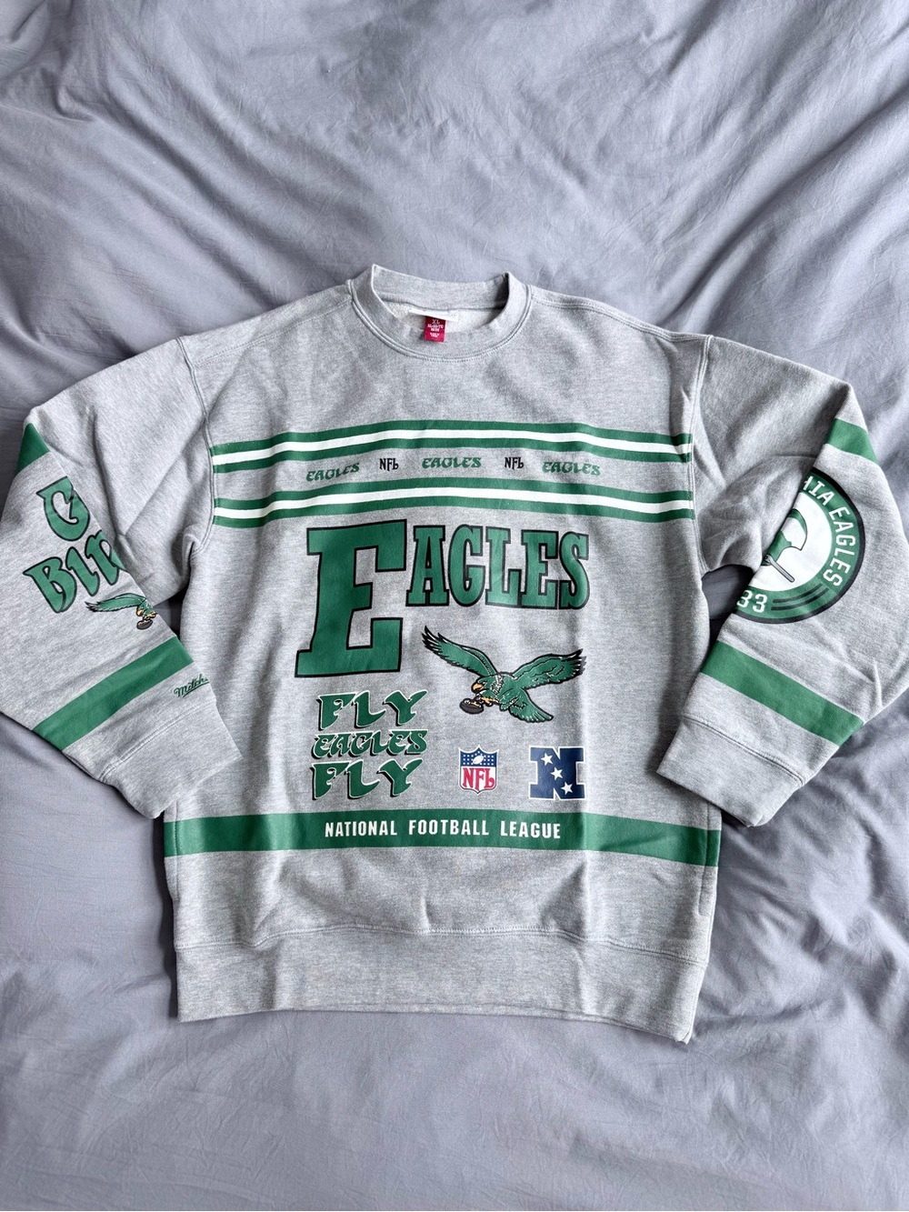 Mitchell & Ness Eagles Throwback All-Over Print Sweatshirt Youth XL Fits Women S